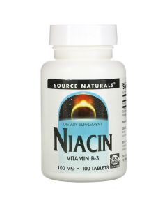 Ниацин, Витамин В3, 100 мг, Niacin, Source Naturals, 100 таблеток