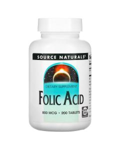 Фолієва кислота, 800 мкг, Folic Acid, Source Naturals, 200 таблеток