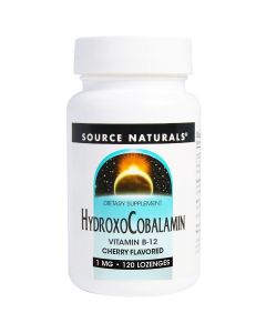 Вітамін B12, 1 мг, Гідроксокобаламін, смак вишні, Hydroxocobalamin, Source Naturals, 120 таблеток