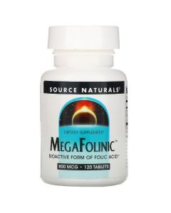 Биоактивная Форма Фолиевой Кислоты (В9) 800мкг, MegaFolinic, Source Naturals, 120 таблеток