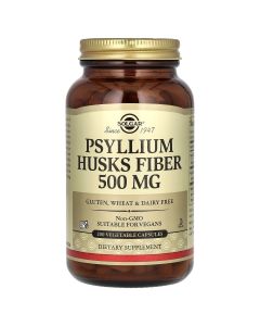 Подорожник (Псилиум), 500 мг, Psyllium Husks Fiber, Solgar, 200 вегетарианских капсул