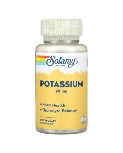 Калий, 99 мг, Potassium, Solaray, 100 вегетарианских капсул