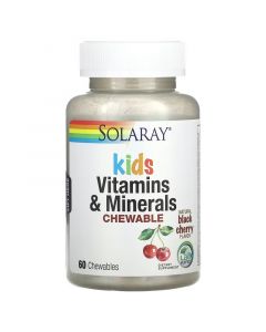 Витамины и минералы для детей, вкус вишни, Kids Vitamins & Minerals Chewable, Solaray, 60 жевательных таблеток