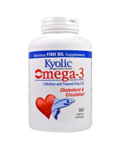 Омега-3, натуральний риб'ячий жир без запаху, Omega-3, Cholesterol & Circulation, Kyolic, 180 гелевих капсул